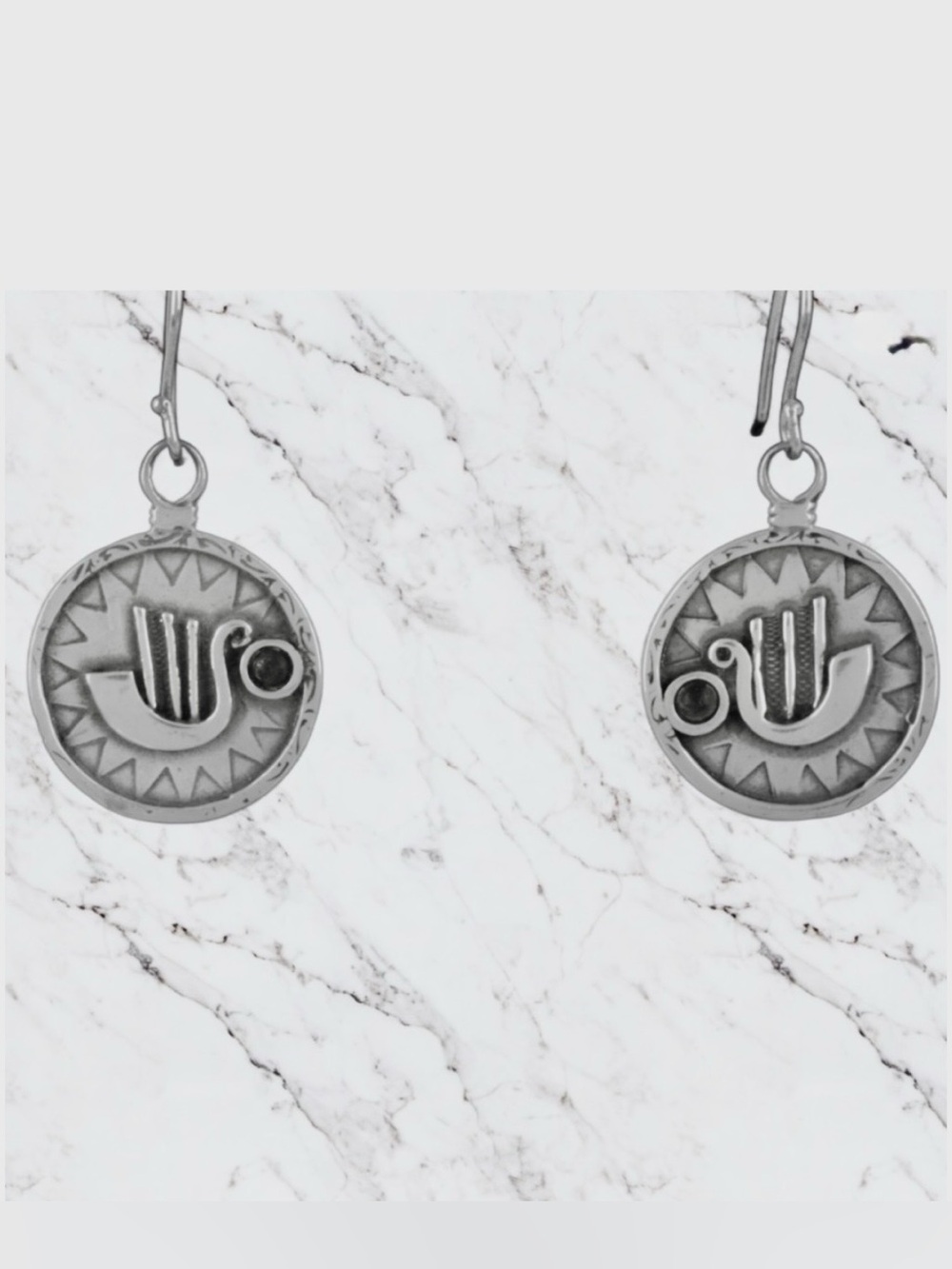 925 Silver boat & Sunburst Dangle Earrings with Onyx Accent